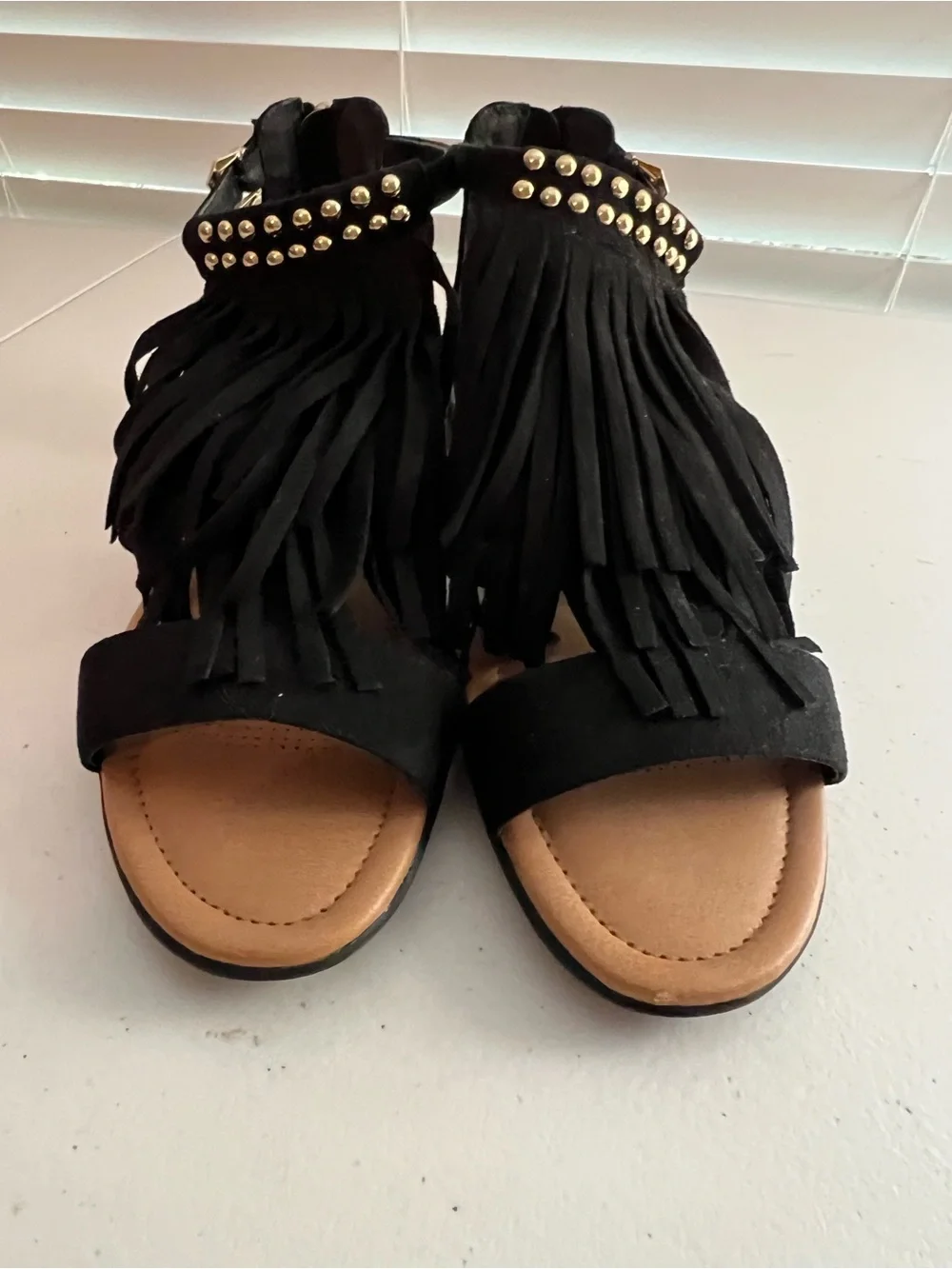 Black Fringe Studded Women's Sandals by ComfortView
